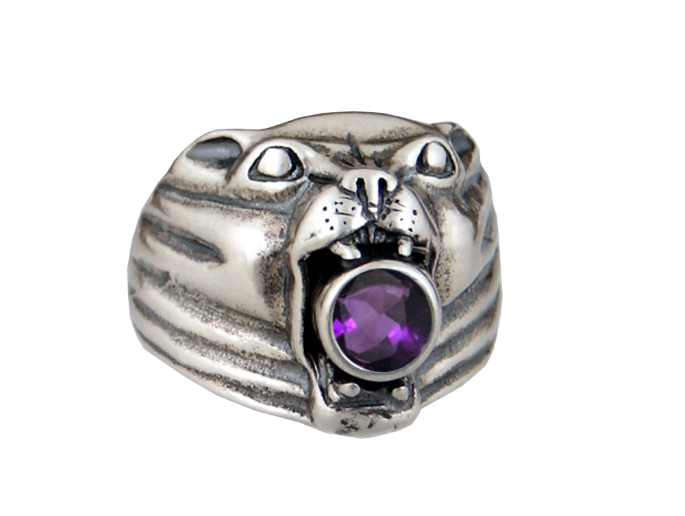 Sterling Silver Panther Ring With an Amethyst Size 7